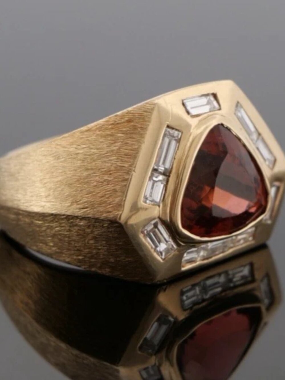 Men’s Custom Whiskey Topaz & Diamond Ring 14K Yellow Gold 23.39 Grams Size 12.5